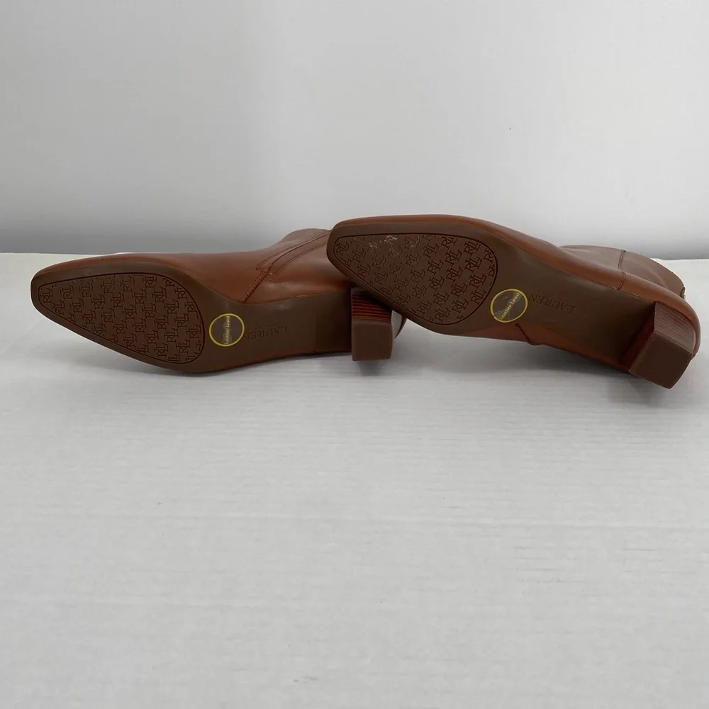 Lauren Ralph Lauren Willa Burnished  Leather Booties. Ankle Boots Tan Size 10B